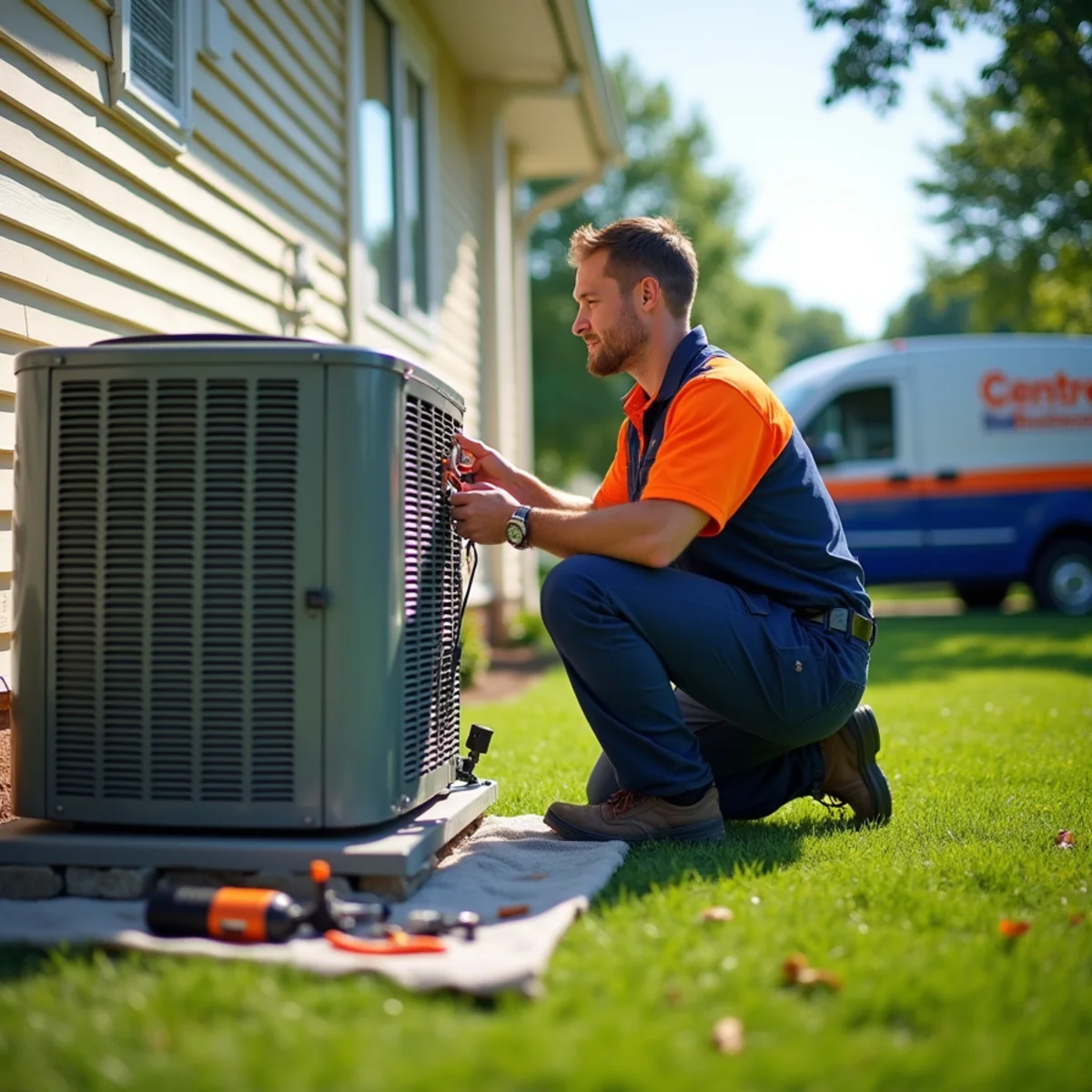Werth-Aire technician diagnosing an outdoor AC condenser at a Pittsburgh home