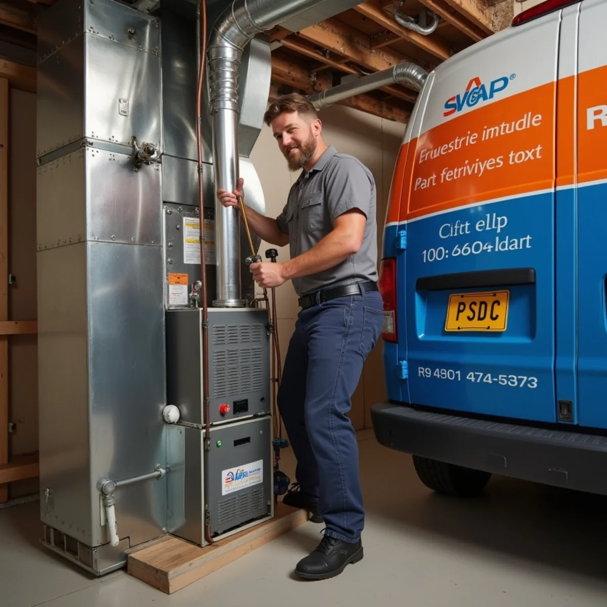 New high-efficiency furnace installed in a Pittsburgh home basement