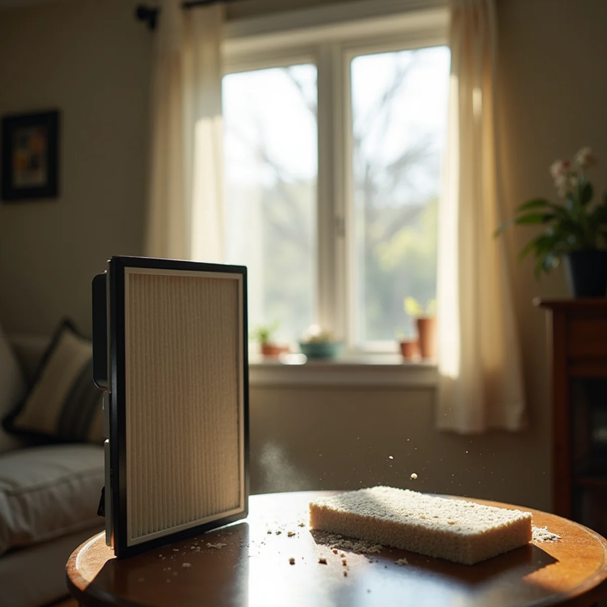 Whole-home air filtration reducing household dust in a Pittsburgh home