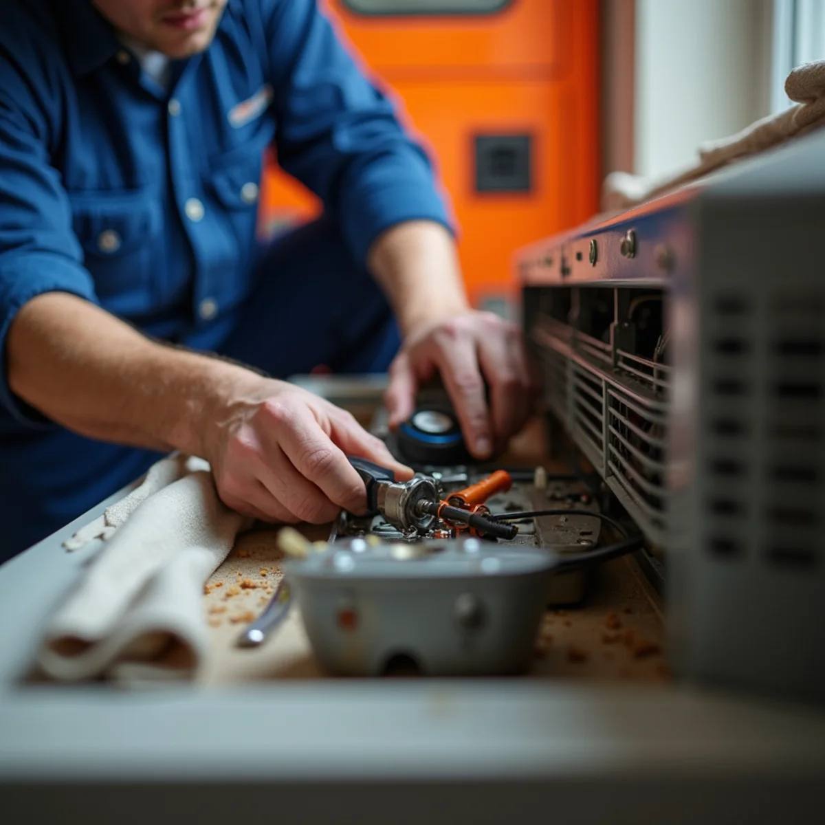 Werth-Aire technician performing emergency ac repair in a Pittsburgh home